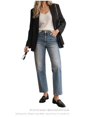 Vintage Wash Mid High Rise Straight Leg Jeans L XL 90s Minimalist Denim